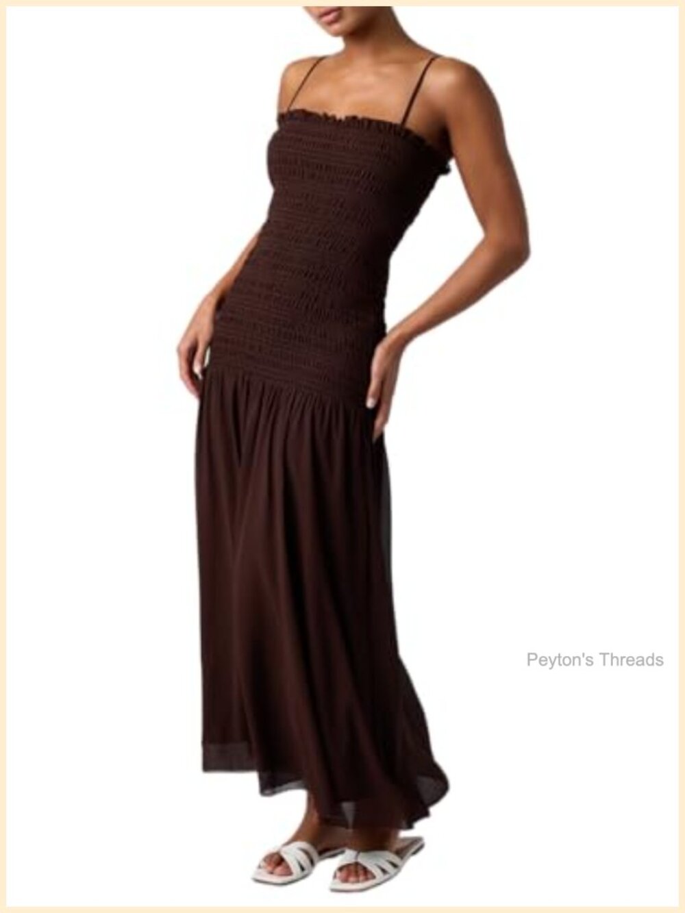 Smocked Bodice Midi Dress Sleeveless Fit & Flare Spaghetti Strap